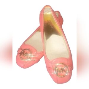 Michael Kors Fulton Coral Leather MK Logo Moccasin Flats Loafer Sz 6.5M